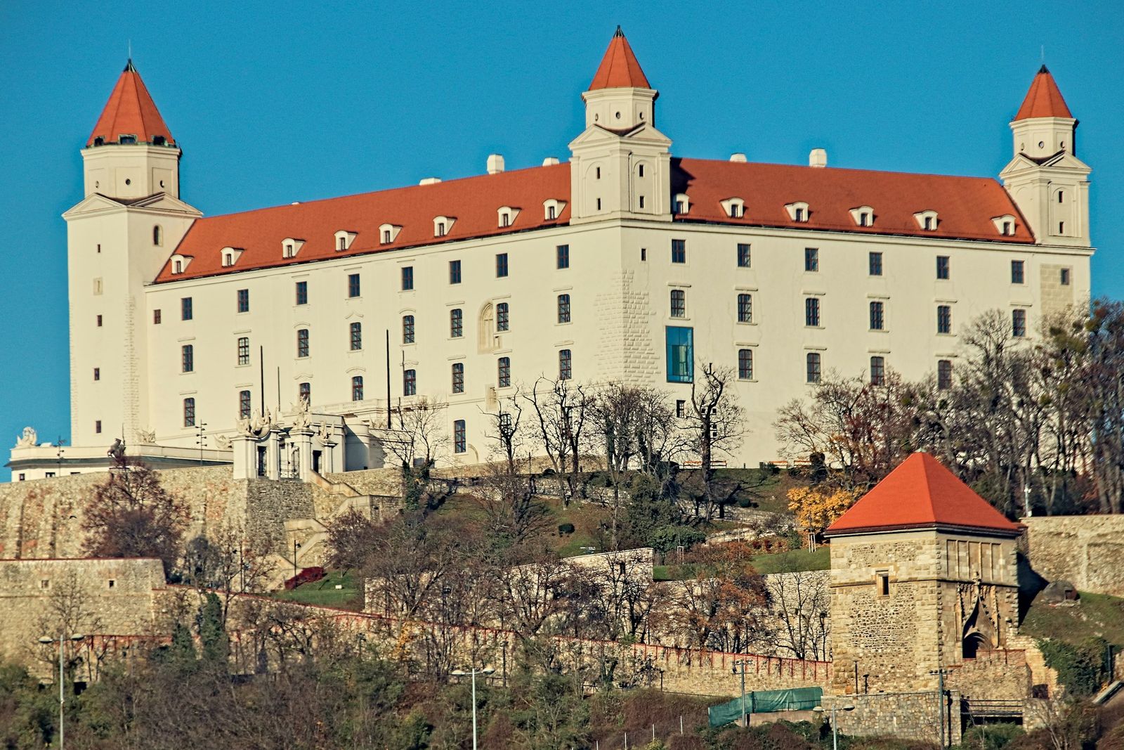 Bratislava Castle on its hill above the old town, in daylight